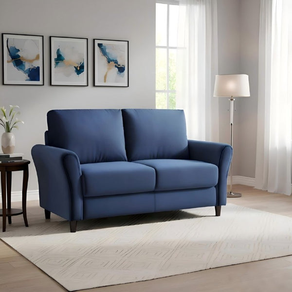 English Elm Patricia Mid-Century Modern Loveseat with Plush Upholstery and Solid Wood Legs Dark Blue B2735P539764