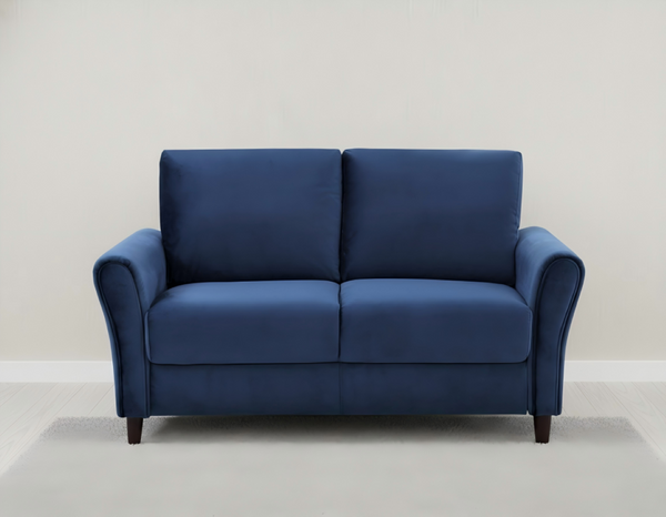 English Elm Patricia Mid-Century Modern Loveseat with Plush Upholstery and Solid Wood Legs Dark Blue B2735P539764