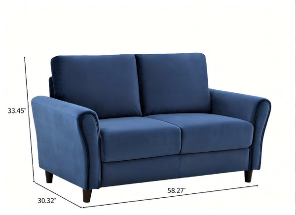 English Elm Patricia Mid-Century Modern Loveseat with Plush Upholstery and Solid Wood Legs Dark Blue B2735P539764