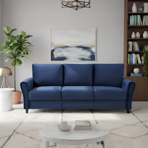 English Elm Patricia Mid-Century Three Seater Sofa with Plush Upholstery and Solid Wood Legs Dark Blue B2735P539765