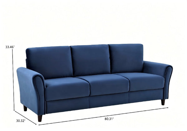English Elm Patricia Mid-Century Three Seater Sofa with Plush Upholstery and Solid Wood Legs Dark Blue B2735P539765