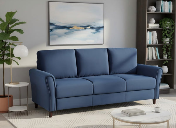 English Elm Patricia Mid-Century Three Seater Sofa with Plush Upholstery and Solid Wood Legs Dark Blue B2735P539765