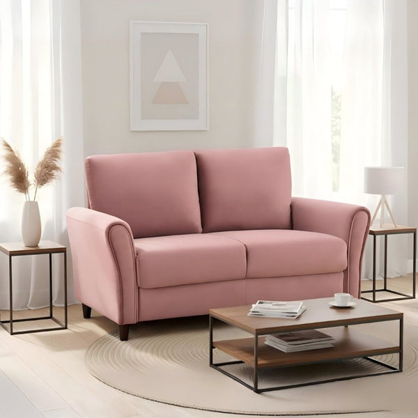 English Elm Patricia Mid-Century Modern Loveseat with Plush Upholstery and Solid Wood Legs Rose B2735P539768
