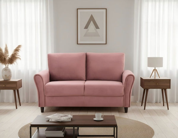 English Elm Patricia Mid-Century Modern Loveseat with Plush Upholstery and Solid Wood Legs Rose B2735P539768