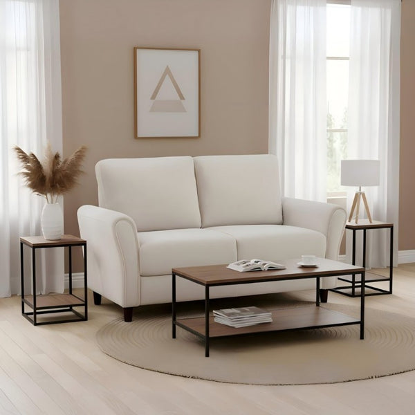 English Elm Patricia Mid-Century Modern Loveseat with Plush Upholstery and Solid Wood Legs Ivory B2735P539770