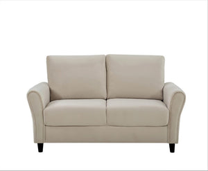 English Elm Patricia Mid-Century Modern Loveseat with Plush Upholstery and Solid Wood Legs Ivory B2735P539770