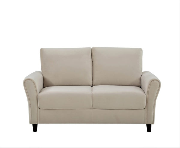 English Elm Patricia Mid-Century Modern Loveseat with Plush Upholstery and Solid Wood Legs Ivory B2735P539770
