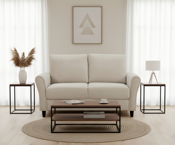 English Elm Patricia Mid-Century Modern Loveseat with Plush Upholstery and Solid Wood Legs Ivory B2735P539770