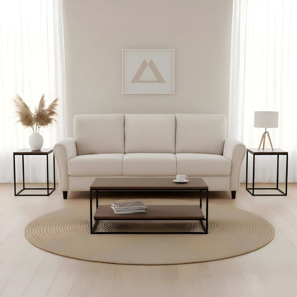 English Elm Patricia Mid-Century Three-Seat Sofa Plush Upholstered Wood Leg Living Room Couch Ivory B2735P539771