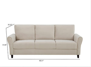 English Elm Patricia Mid-Century Three-Seat Sofa Plush Upholstered Wood Leg Living Room Couch Ivory B2735P539771