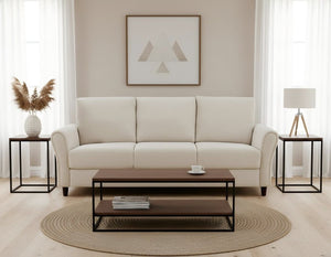 English Elm Patricia Mid-Century Three-Seat Sofa Plush Upholstered Wood Leg Living Room Couch Ivory B2735P539771