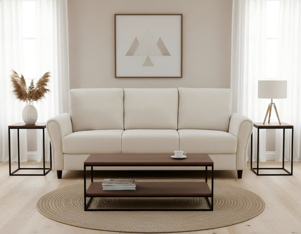 English Elm Patricia Mid-Century Three-Seat Sofa Plush Upholstered Wood Leg Living Room Couch Ivory B2735P539771