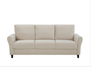English Elm Patricia Mid-Century Three-Seat Sofa Plush Upholstered Wood Leg Living Room Couch Ivory B2735P539771
