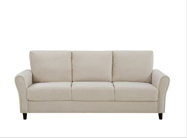 English Elm Patricia Mid-Century Three-Seat Sofa Plush Upholstered Wood Leg Living Room Couch Ivory B2735P539771