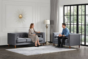 English Elm Chesterfield Crushed Velvet Sofa with Tufted Back Nailhead Trim and Bolster Pillows Gray B2735P539774