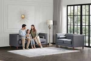 English Elm Chesterfield Crushed Velvet Sofa with Tufted Back Nailhead Trim and Bolster Pillows Gray B2735P539774