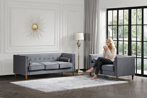 English Elm Chesterfield Crushed Velvet Sofa with Tufted Back Nailhead Trim and Bolster Pillows Gray B2735P539774