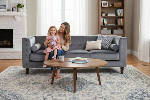 English Elm Chesterfield Crushed Velvet Sofa with Tufted Back Nailhead Trim and Bolster Pillows Gray B2735P539774