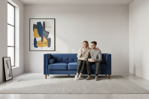 English Elm Chesterfield Crushed Velvet Sofa with Tufted Back Nailhead Trim and Bolster Pillows Blue B2735P539775