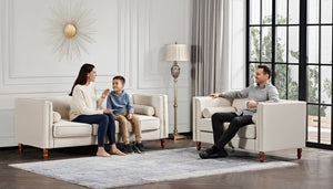 English Elm Chesterfield Button Tufted Crushed Velvet Loveseat with Nailhead Trim and Bolster Pillows Ivory B2735P539776