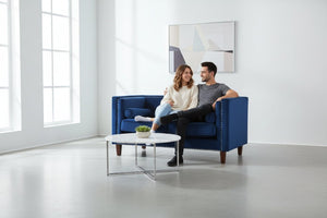English Elm Chesterfield Button Tufted Crushed Velvet Loveseat with Nailhead Trim and Bolster Pillows Blue B2735P539779