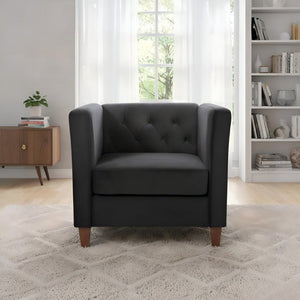 English Elm Modern Crushed Velvet Accent Chair Tufted Back Square Arms Tapered Legs Lounge Black B2735P539780