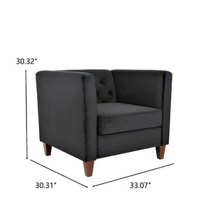 English Elm Modern Crushed Velvet Accent Chair Tufted Back Square Arms Tapered Legs Lounge Black B2735P539780