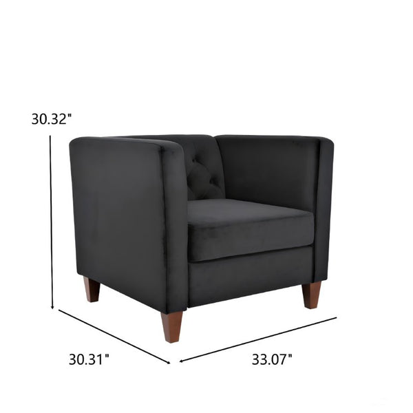 English Elm Modern Crushed Velvet Accent Chair Tufted Back Square Arms Tapered Legs Lounge Black B2735P539780
