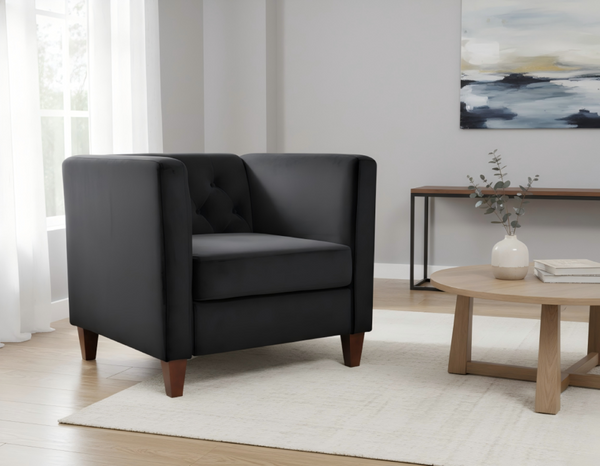 English Elm Modern Crushed Velvet Accent Chair Tufted Back Square Arms Tapered Legs Lounge Black B2735P539780