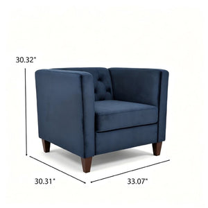 English Elm Modern Crushed Velvet Accent Chair Tufted Back Square Arms Tapered Legs Lounge Dark Blue B2735P539781