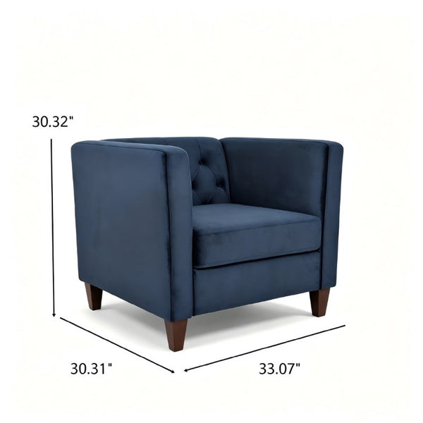 English Elm Modern Crushed Velvet Accent Chair Tufted Back Square Arms Tapered Legs Lounge Dark Blue B2735P539781