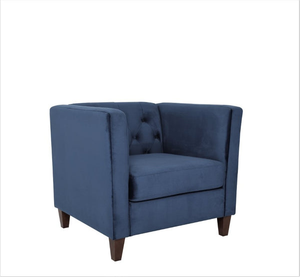 English Elm Modern Crushed Velvet Accent Chair Tufted Back Square Arms Tapered Legs Lounge Dark Blue B2735P539781
