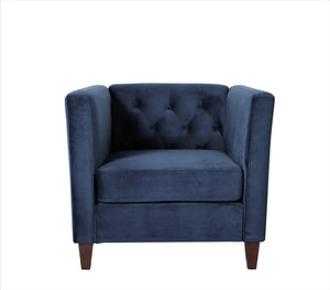 English Elm Modern Crushed Velvet Accent Chair Tufted Back Square Arms Tapered Legs Lounge Dark Blue B2735P539781
