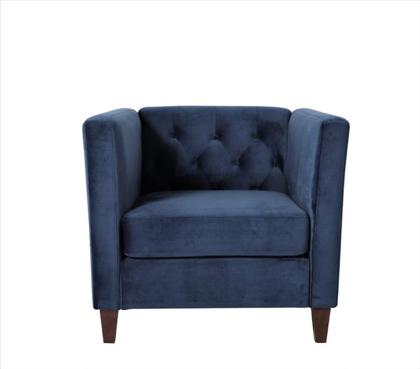 English Elm Modern Crushed Velvet Accent Chair Tufted Back Square Arms Tapered Legs Lounge Dark Blue B2735P539781