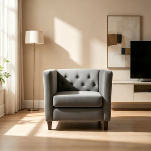 English Elm Modern Crushed Velvet Accent Chair Tufted Back Square Arms Tapered Legs Lounge Gray B2735P539782