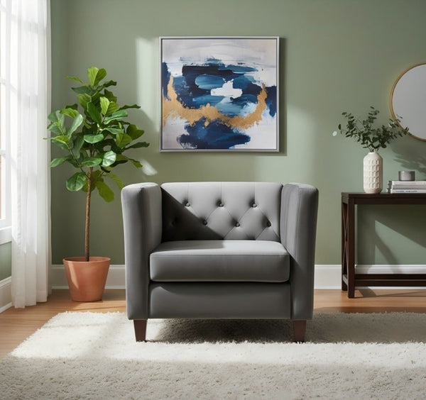 English Elm Modern Crushed Velvet Accent Chair Tufted Back Square Arms Tapered Legs Lounge Gray B2735P539782
