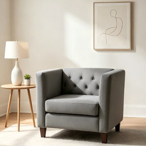 English Elm Modern Crushed Velvet Accent Chair Tufted Back Square Arms Tapered Legs Lounge Gray B2735P539782