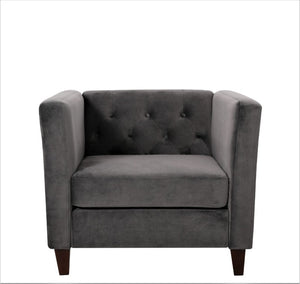 English Elm Modern Crushed Velvet Accent Chair Tufted Back Square Arms Tapered Legs Lounge Gray B2735P539782