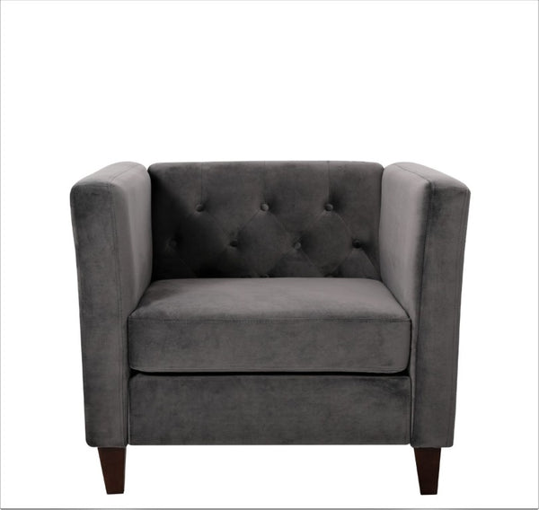 English Elm Modern Crushed Velvet Accent Chair Tufted Back Square Arms Tapered Legs Lounge Gray B2735P539782