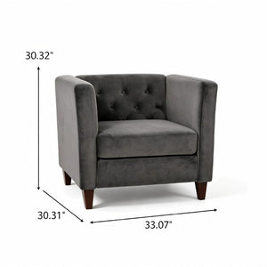 English Elm Modern Crushed Velvet Accent Chair Tufted Back Square Arms Tapered Legs Lounge Gray B2735P539782