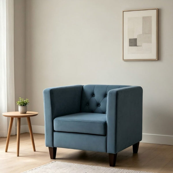 English Elm Modern Crushed Velvet Accent Chair Tufted Back Square Arms Tapered Legs Lounge Navy Blue B2735P539783