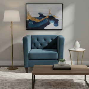 English Elm Modern Crushed Velvet Accent Chair Tufted Back Square Arms Tapered Legs Lounge Navy Blue B2735P539783