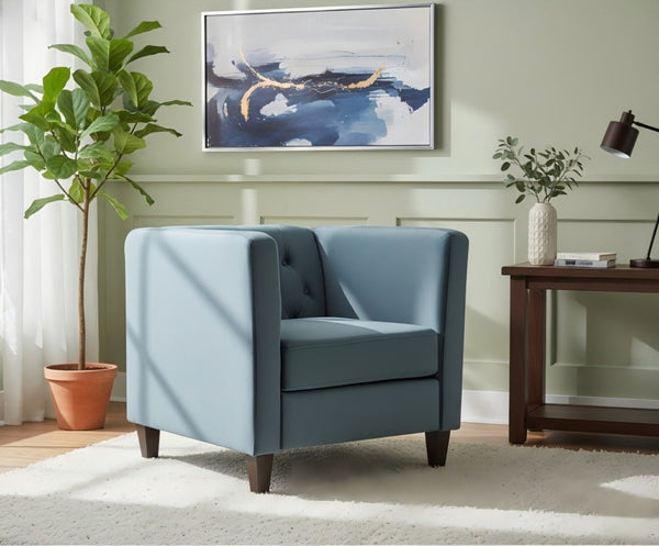English Elm Modern Crushed Velvet Accent Chair Tufted Back Square Arms Tapered Legs Lounge Navy Blue B2735P539783