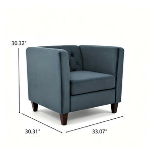 English Elm Modern Crushed Velvet Accent Chair Tufted Back Square Arms Tapered Legs Lounge Navy Blue B2735P539783