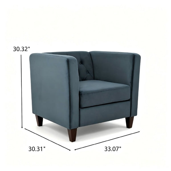 English Elm Modern Crushed Velvet Accent Chair Tufted Back Square Arms Tapered Legs Lounge Navy Blue B2735P539783