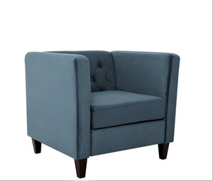 English Elm Modern Crushed Velvet Accent Chair Tufted Back Square Arms Tapered Legs Lounge Navy Blue B2735P539783