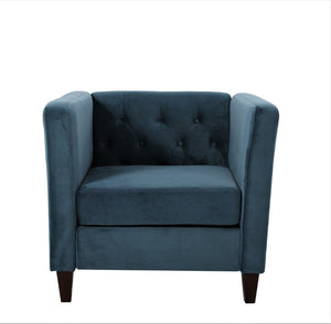 English Elm Modern Crushed Velvet Accent Chair Tufted Back Square Arms Tapered Legs Lounge Navy Blue B2735P539783