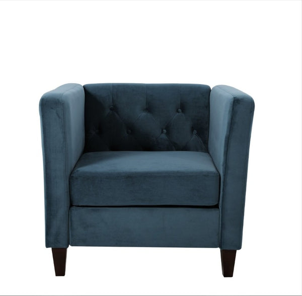 English Elm Modern Crushed Velvet Accent Chair Tufted Back Square Arms Tapered Legs Lounge Navy Blue B2735P539783