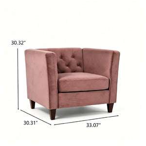 English Elm Modern Crushed Velvet Accent Chair Tufted Back Square Arms Tapered Legs Lounge Rose B2735P539784
