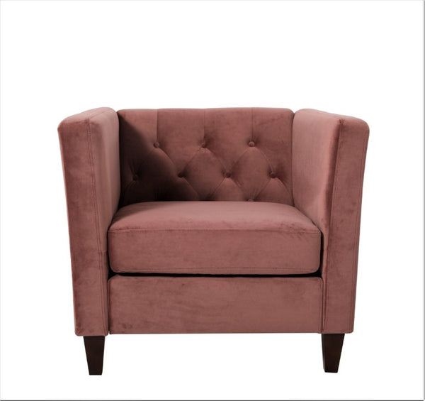 English Elm Modern Crushed Velvet Accent Chair Tufted Back Square Arms Tapered Legs Lounge Rose B2735P539784